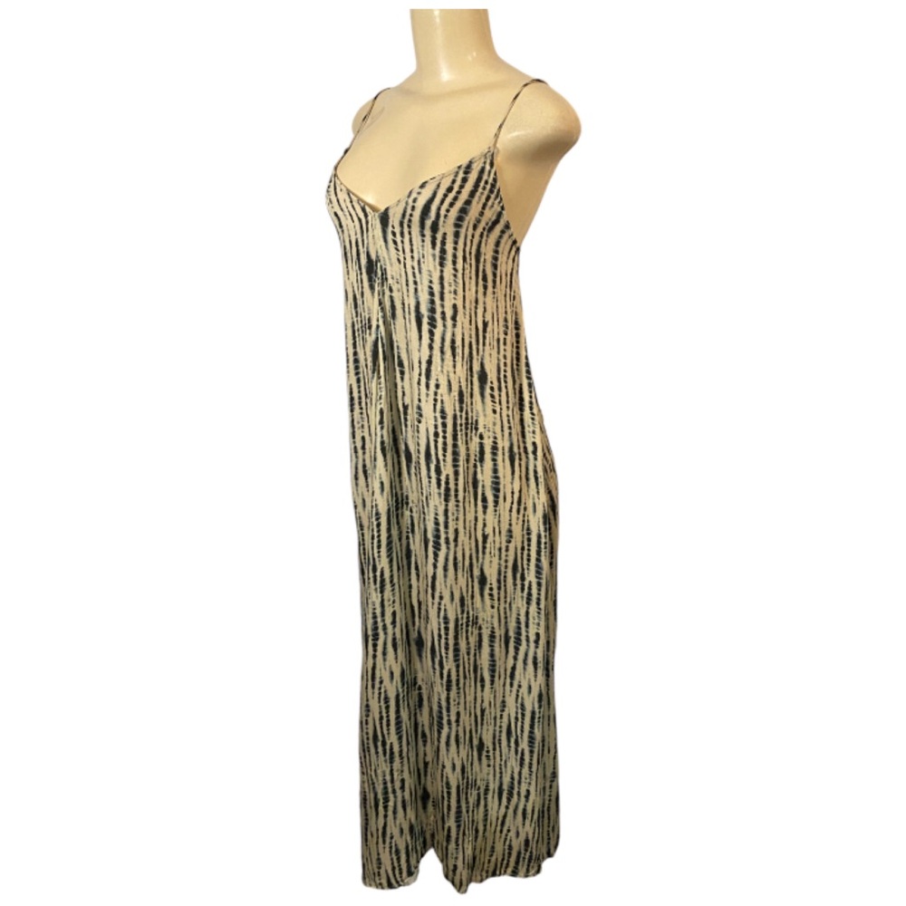Zara Tan & Navy Tie Dye Maxi Dress Size M/L 100% Viscose Sleeveless - Picture 5 of 9